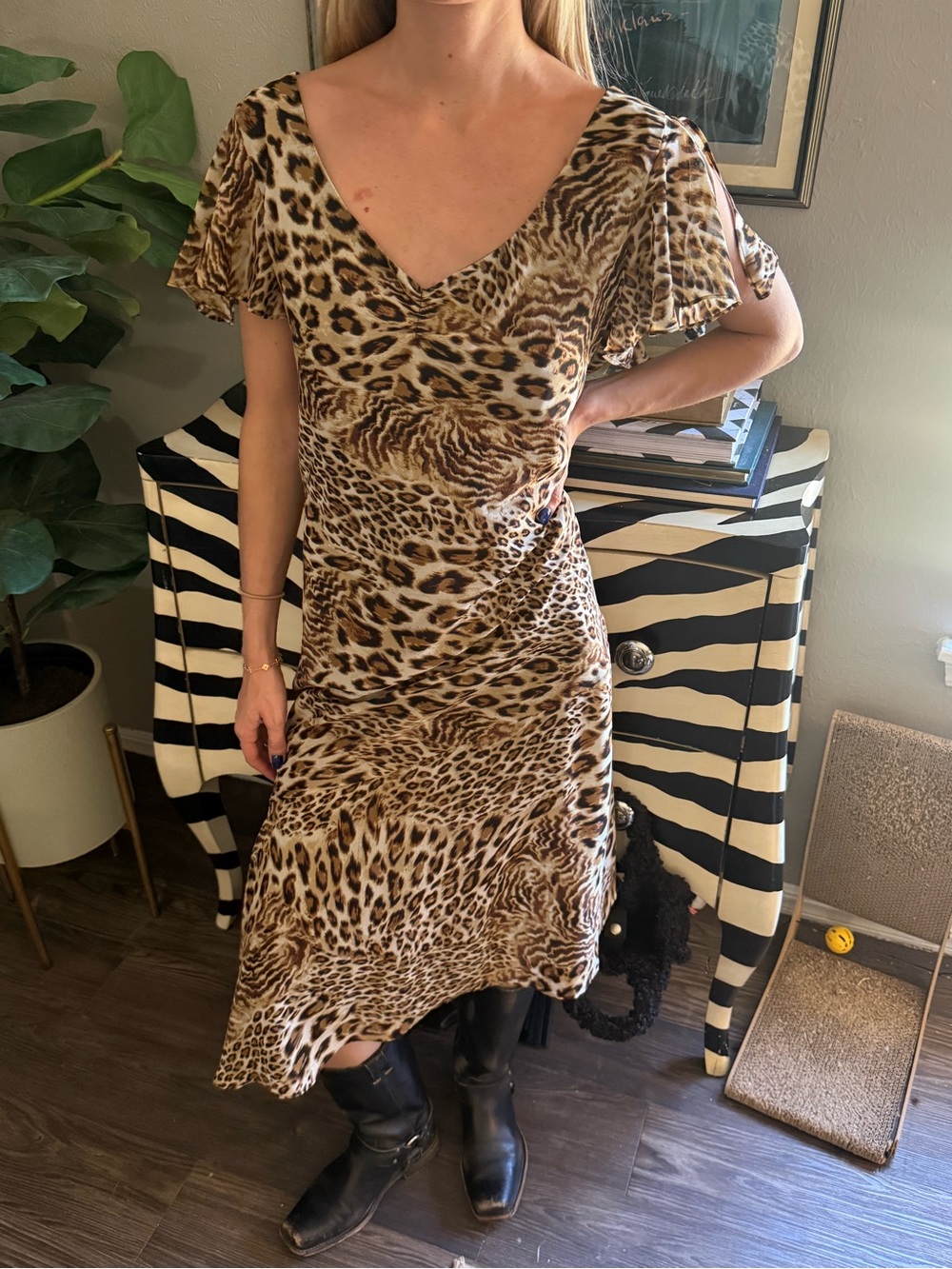 Vintage Leopard Print Midi Dress